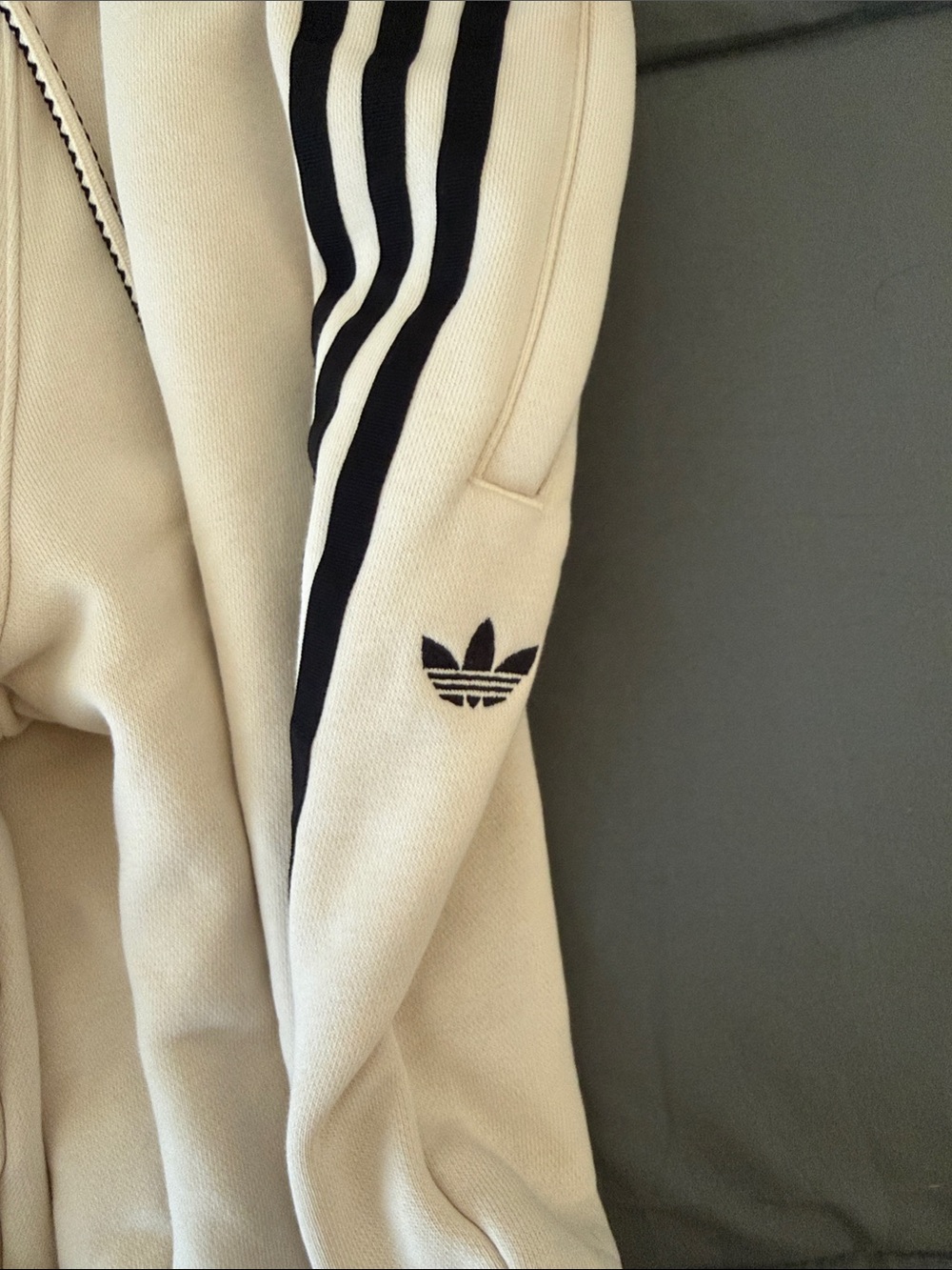 Adidas Cream Track Pants/Joggers with Black Side Stripes - Picture 2 of 3